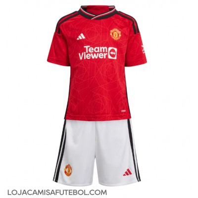 Camisa de Futebol Manchester United Mason Mount #7 Equipamento Principal Infantil 2023-24 Manga Curta (+ Calças curtas)
